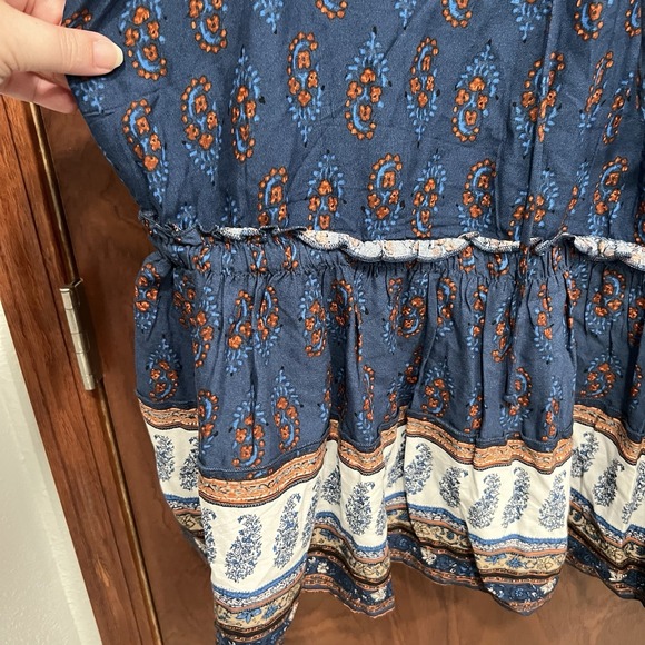 Maurices Paisley Print Tank Top Lace Up Sleeveless Blue Orange Boho Plus 2XL - Picture 3 of 7